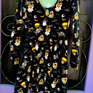 Sourpuss Classic Halloween Print Long-Sleeve Skater Dress - M